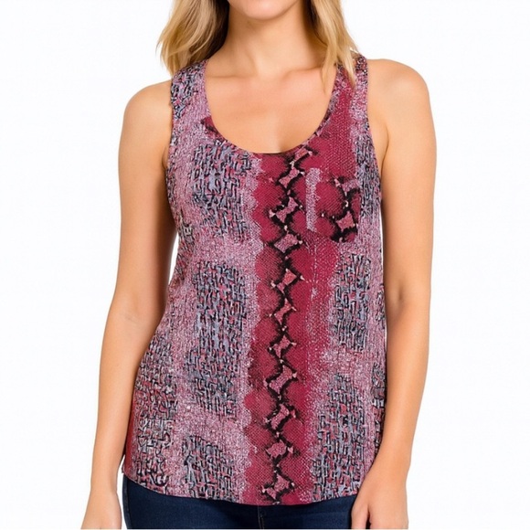 Joie M Pink 100% Silk Snake Python Alicia Tank Top SZ L two tone pink black - Picture 1 of 10